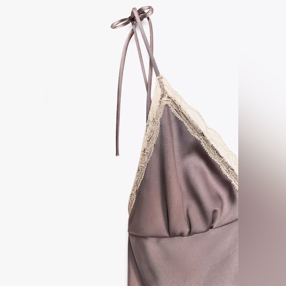 Zara Elegant Satin Slip Dress Lace Lingerie Liliac Maxi Evening Party XS - Picture 11 of 13